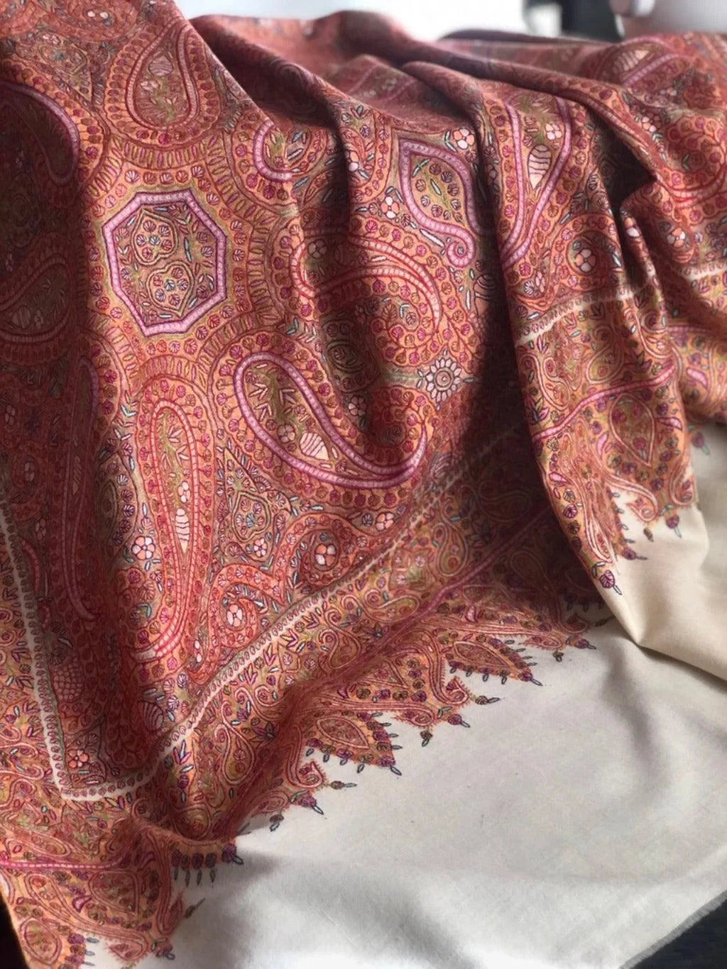 Mughal Garden Sozni Jamawar Embroidery Pashmina Shawl - the Atelier H