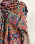 Beige Sozni Jamawar Pashmina Shawl Peacock Design - the Atelier H