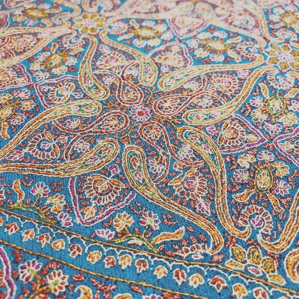 Turquoise Mandala Sozni Jamawar Pashmina Shawl - the Atelier H