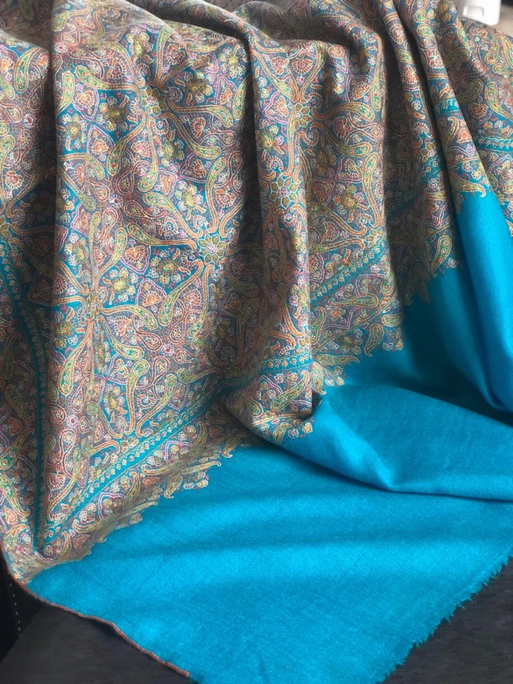 Turquoise Mandala Sozni Jamawar Pashmina Shawl - the Atelier H