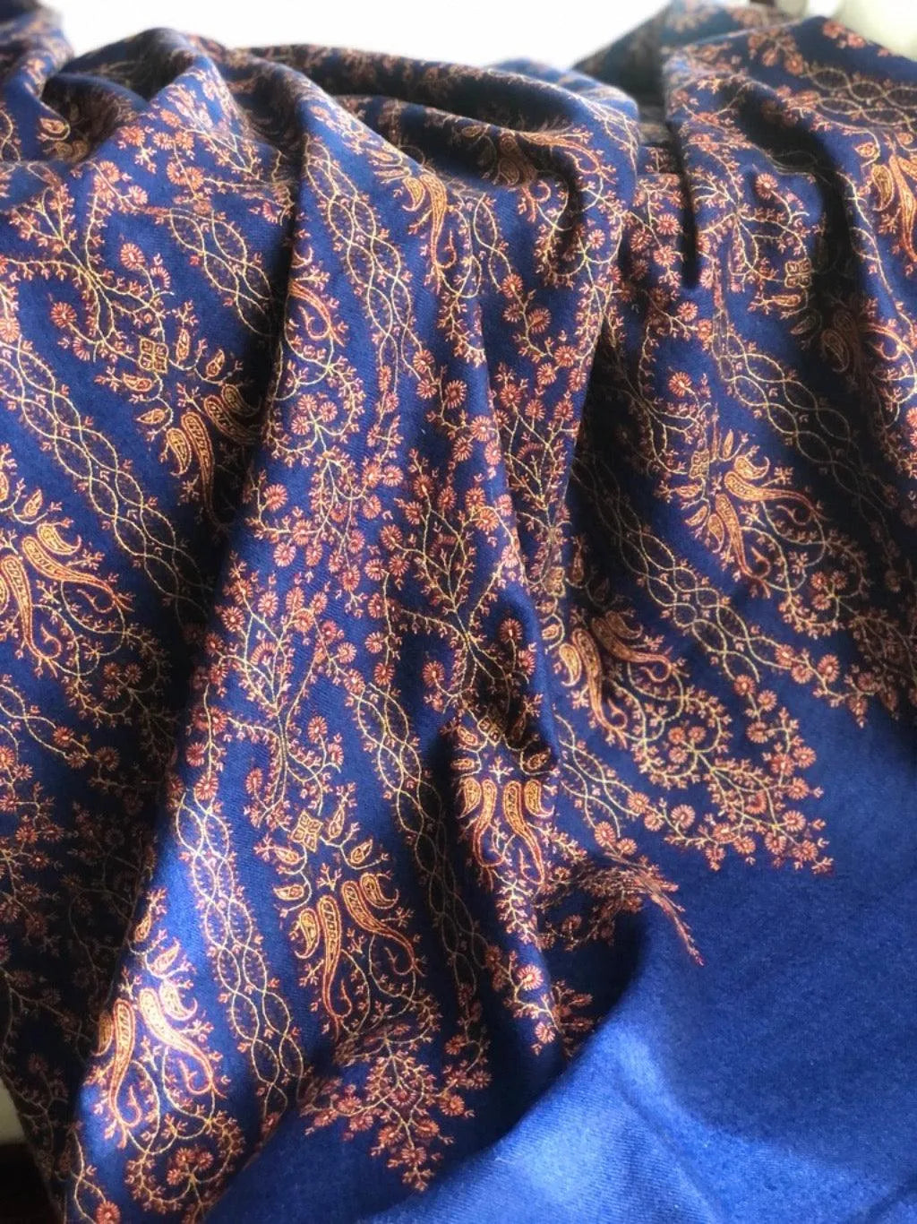 Persian Blue Tor Design Sozni Jamawar Pashmina Shawl - the Atelier H