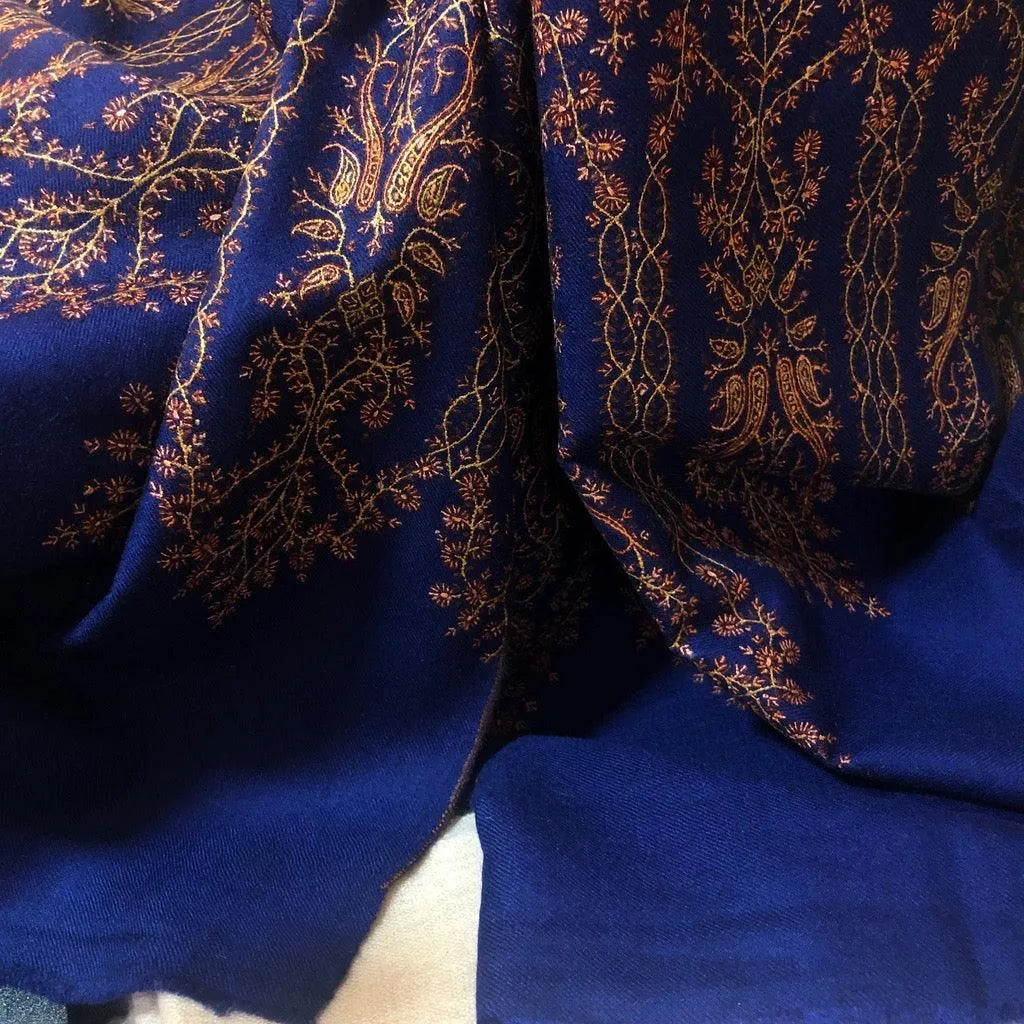 Persian Blue Tor Design Sozni Jamawar Pashmina Shawl - the Atelier H