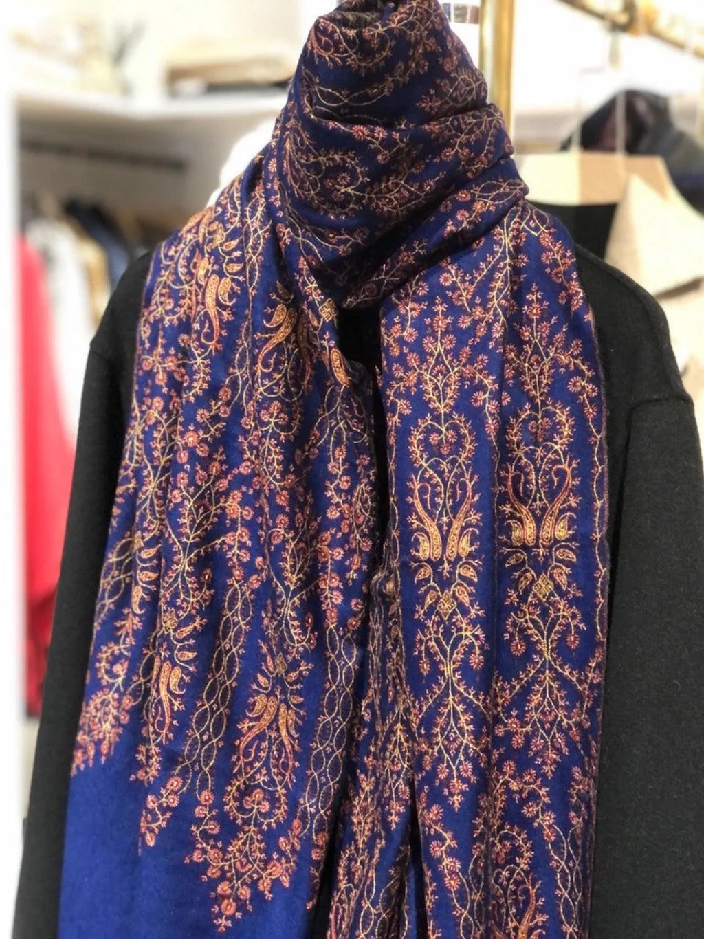 Persian Blue Tor Design Sozni Jamawar Pashmina Shawl - the Atelier H