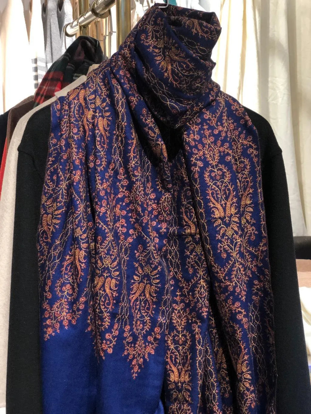 Persian Blue Tor Design Sozni Jamawar Pashmina Shawl - the Atelier H