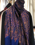 Persian Blue Tor Design Sozni Jamawar Pashmina Shawl - the Atelier H