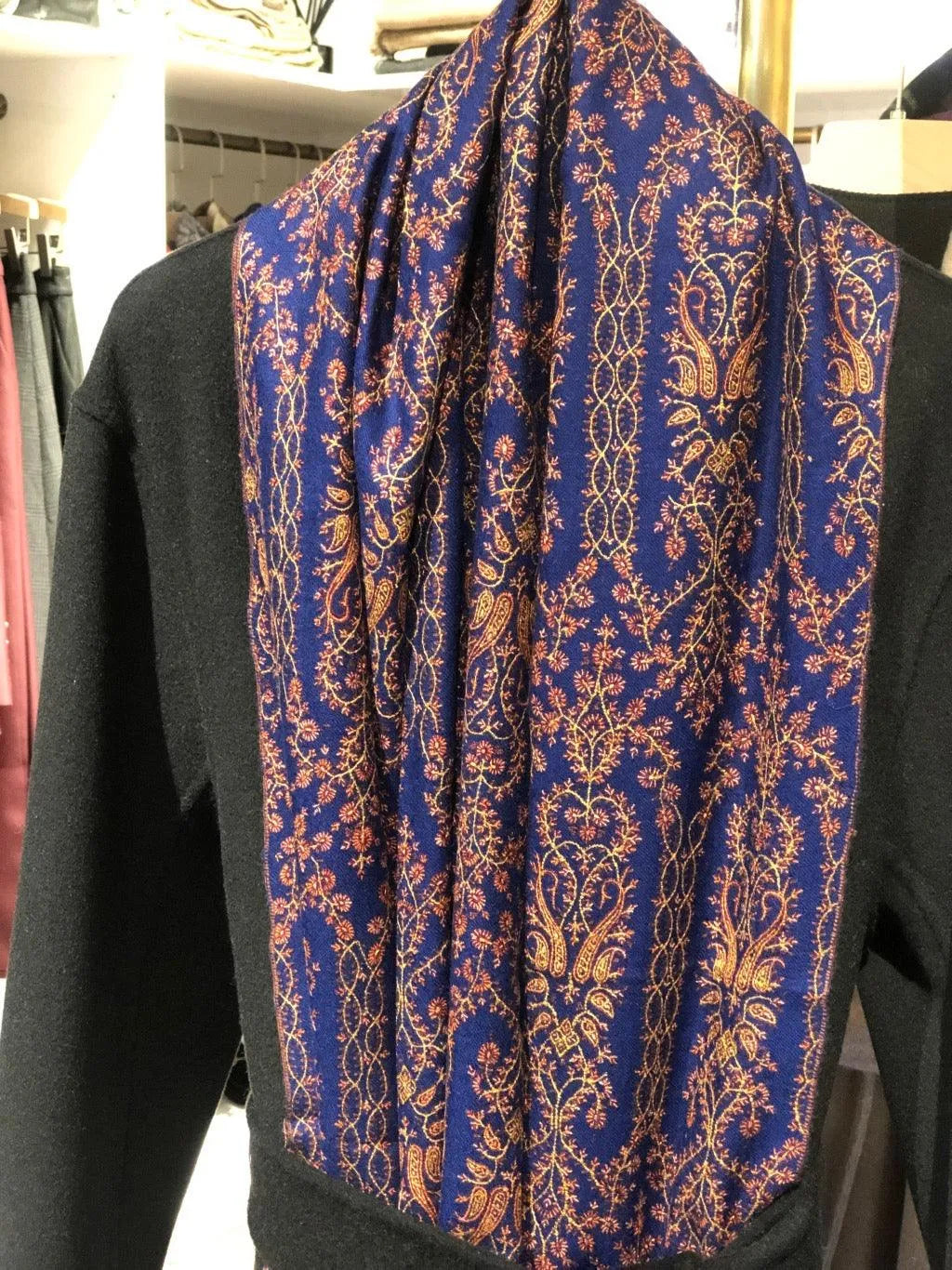 Persian Blue Tor Design Sozni Jamawar Pashmina Shawl - the Atelier H