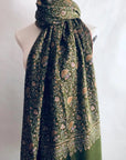 Emerald Green Silk Embroidery Pashmina Shawl - the Atelier H