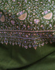 Emerald Green Silk Embroidery Pashmina Shawl - the Atelier H