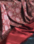 Maroon Lotus Design Silk Embroidery Pashmina Shawl - the Atelier H