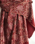 Maroon Lotus Design Silk Embroidery Pashmina Shawl - the Atelier H