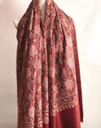 Maroon Lotus Design Silk Embroidery Pashmina Shawl - the Atelier H