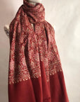 Maroon Lotus Design Silk Embroidery Pashmina Shawl - the Atelier H