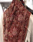 Maroon Lotus Design Silk Embroidery Pashmina Shawl - the Atelier H