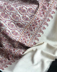 White Paisley Design Sozni Jamawar Pashmina Shawl - the Atelier H