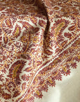 White Paisley Design Sozni Jamawar Embroidery Pashmina Shawl - the Atelier H