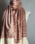 White Paisley Design Sozni Jamawar Embroidery Pashmina Shawl - the Atelier H